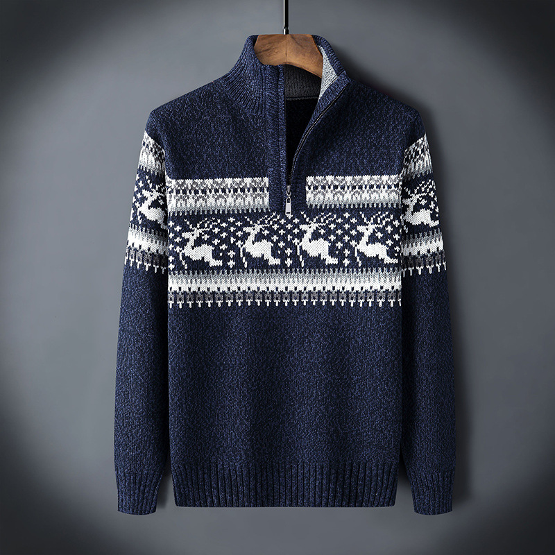 Men’s Christmas Jumper Half Zip | Reindeer Pattern