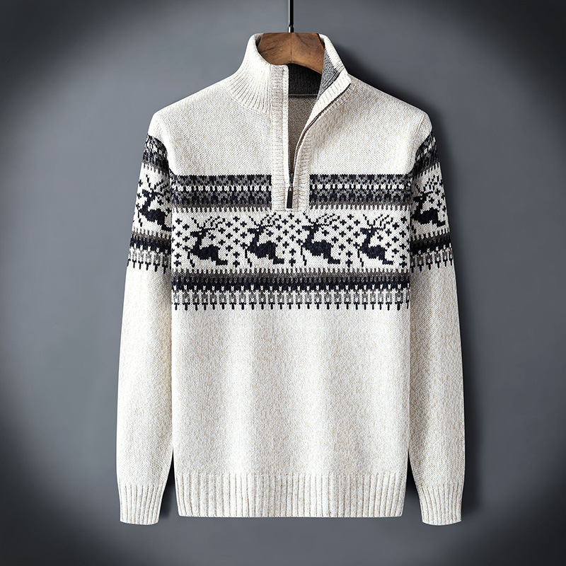 Men’s Christmas Jumper Half Zip | Reindeer Pattern
