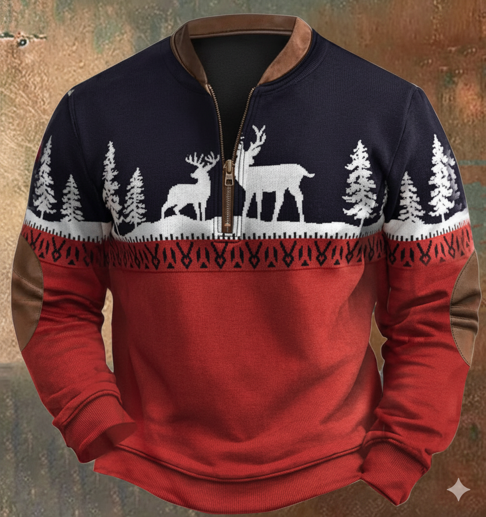 Men’s Christmas Jumper Reindeer Pattern | Red Festive
