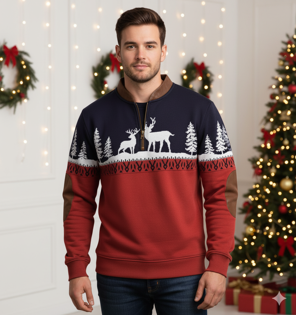 Men’s Christmas Jumper Reindeer Pattern | Red Festive