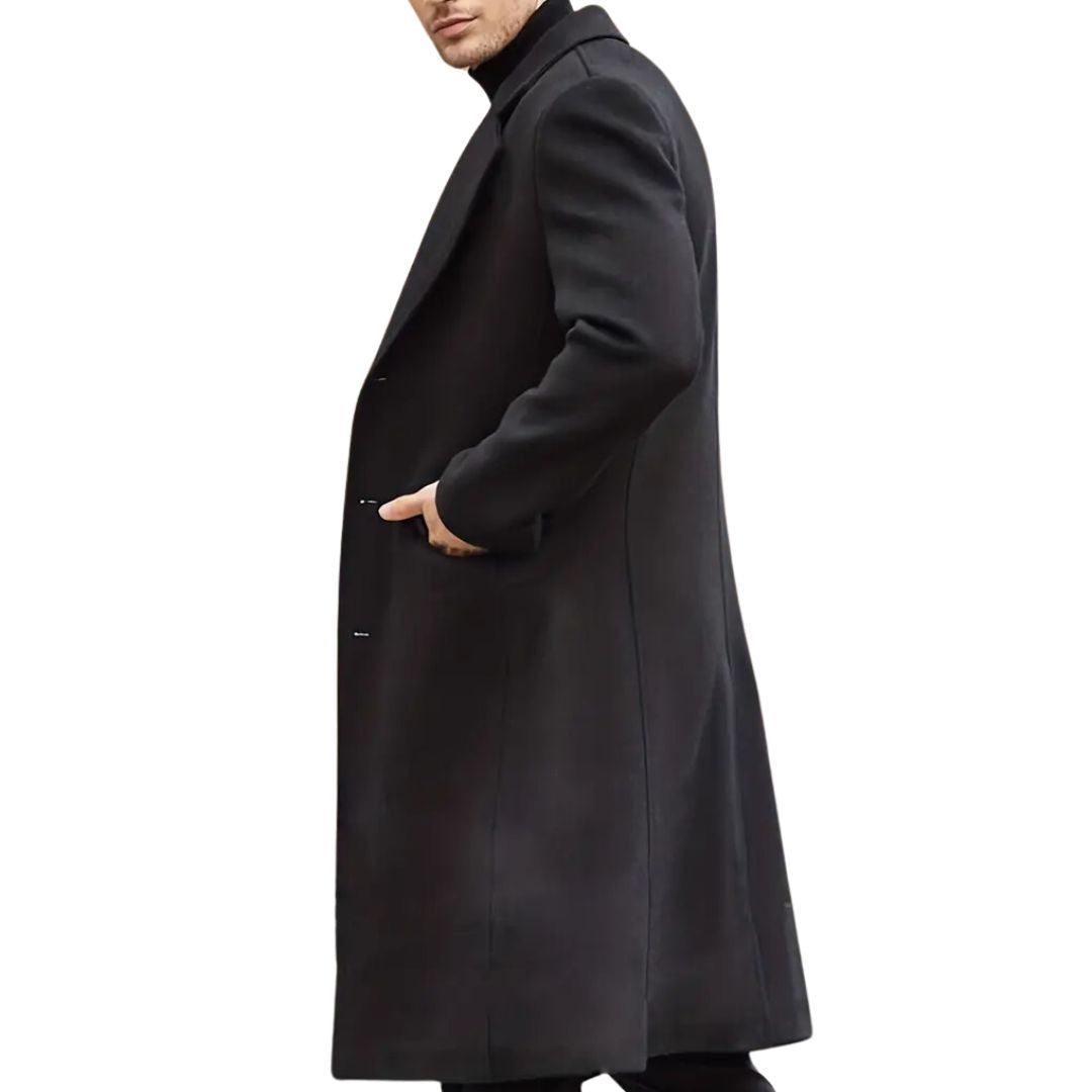 Men's Coat Black Long with Pockets | Trench