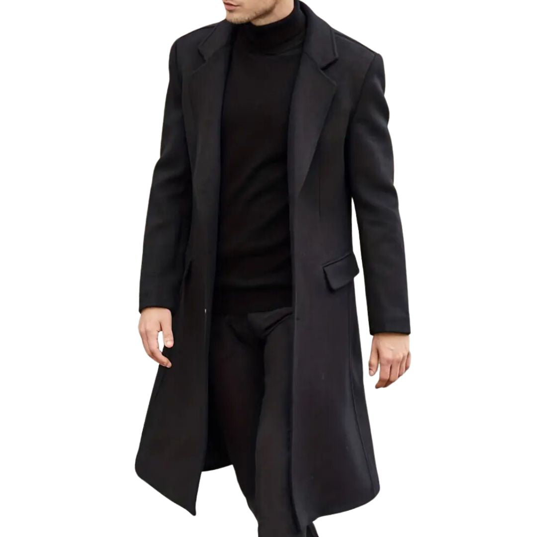 Men's Coat Black Long with Pockets | Trench