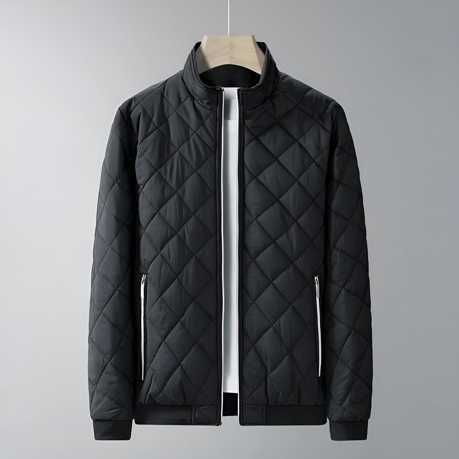 Men's Front Zipped Pockets Quilted Jacket | Stand Collar