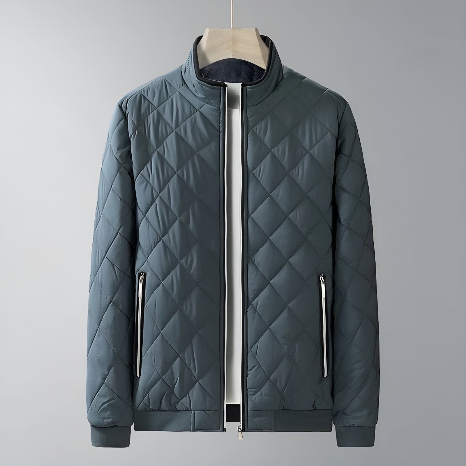 Men's Front Zipped Pockets Quilted Jacket | Stand Collar
