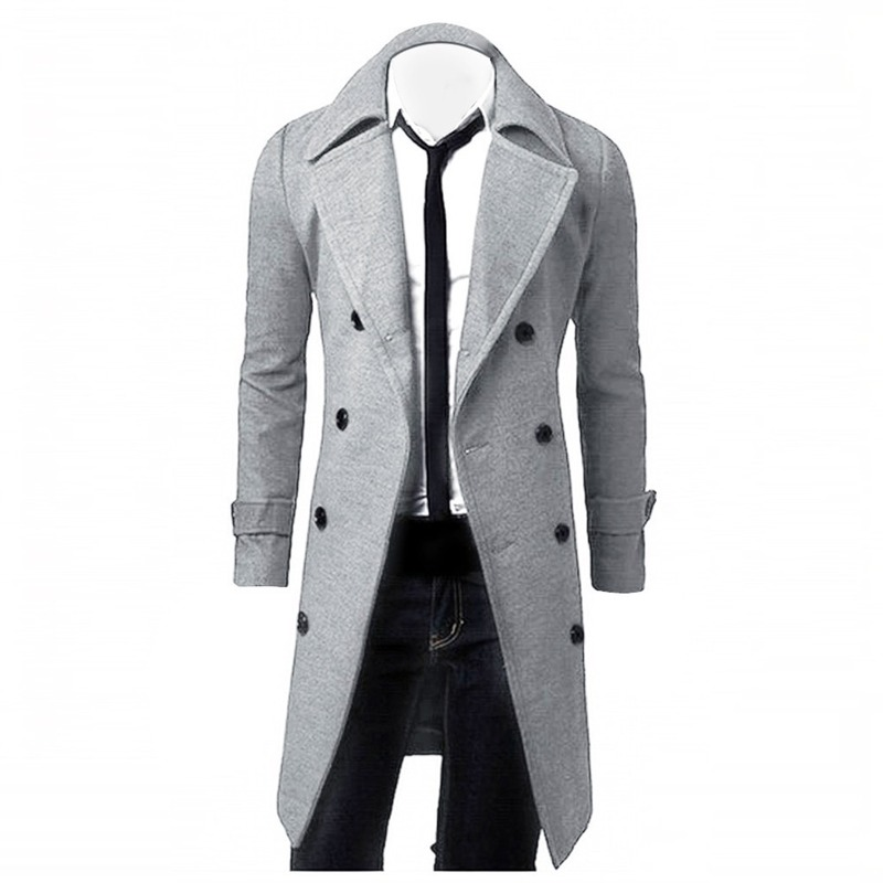 Men's Long Trench Coat Double-Breasted | Black