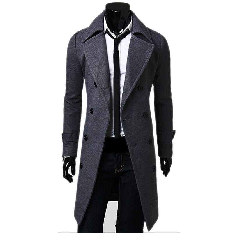 Men's Long Trench Coat Double-Breasted | Black