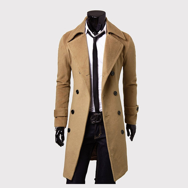 Men's Long Trench Coat Double-Breasted | Black