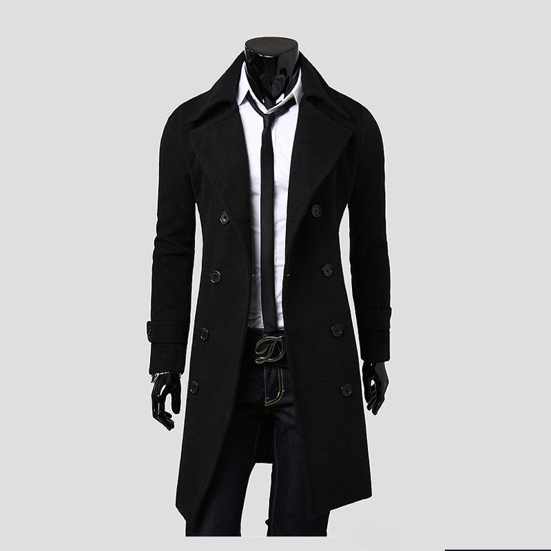 Men's Long Trench Coat Double-Breasted | Black