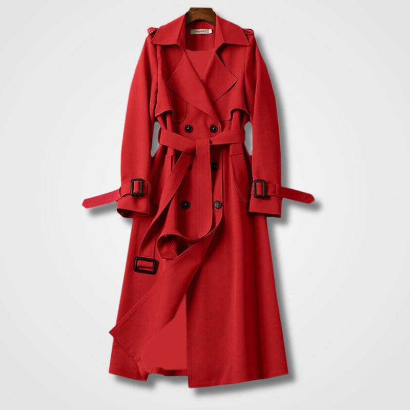 Men's Long Trench Coat Double-Breasted | Red