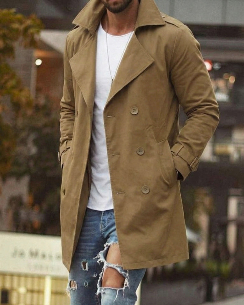 Men's Long Trench Coat Slim-Fit | Black