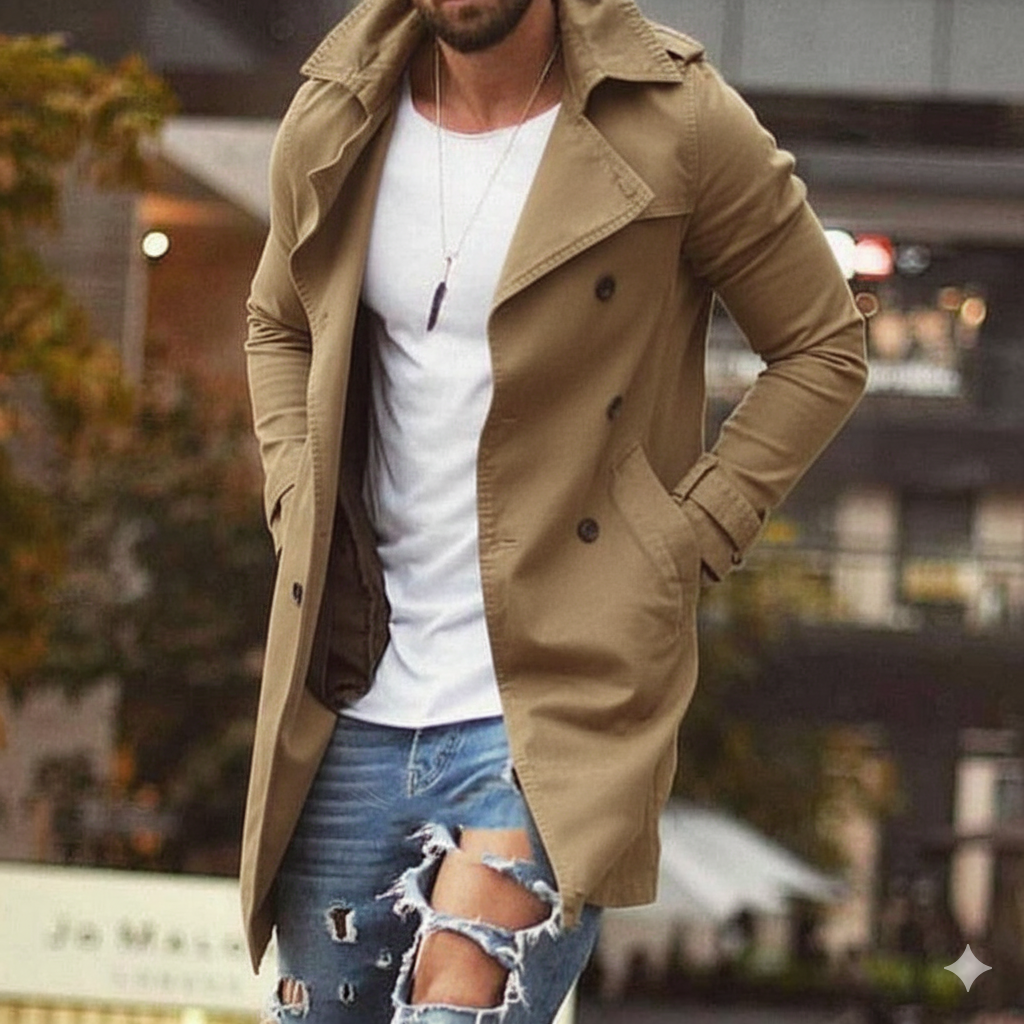 Men's Long Trench Coat Slim-Fit | Black