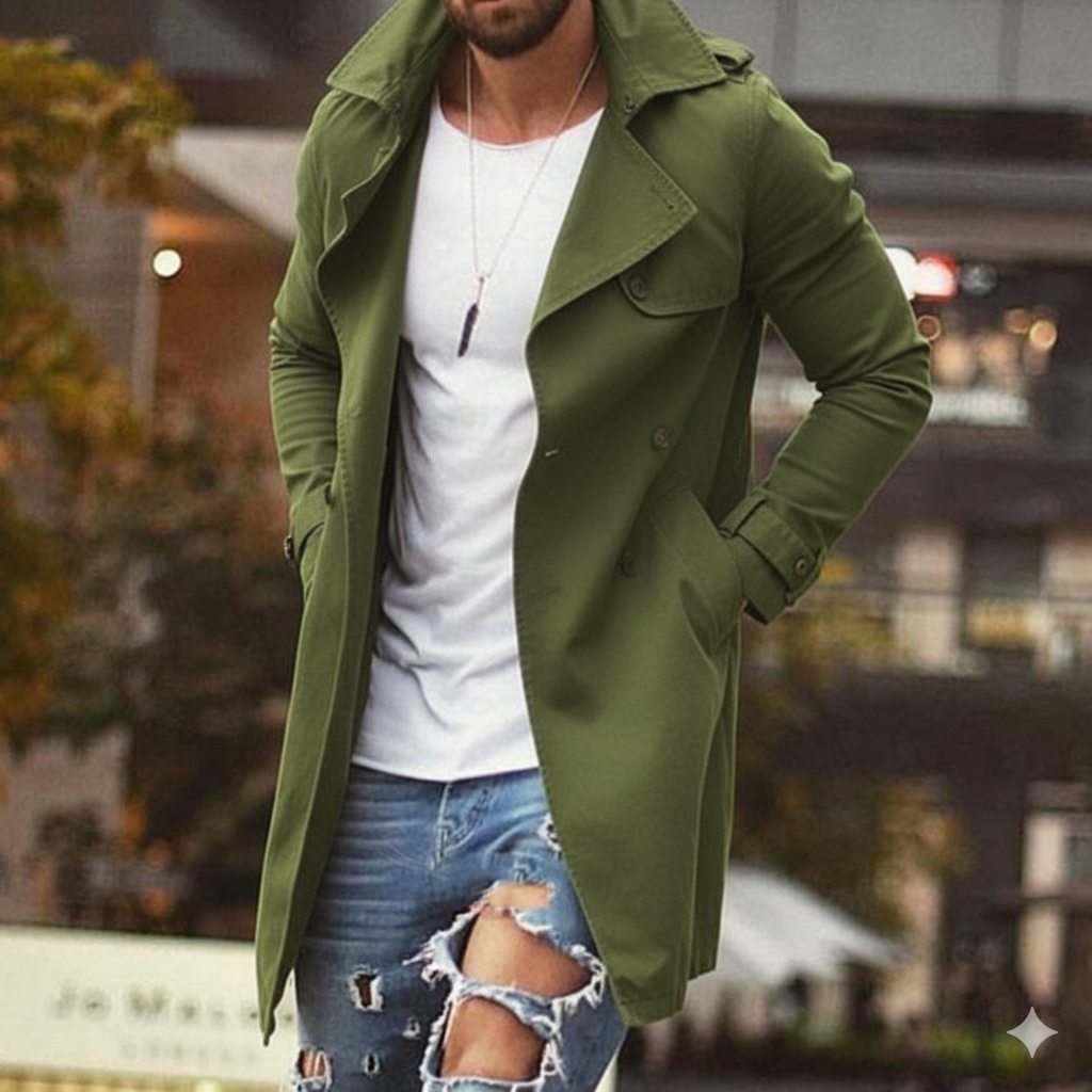 Men's Long Trench Coat Slim-Fit | Black