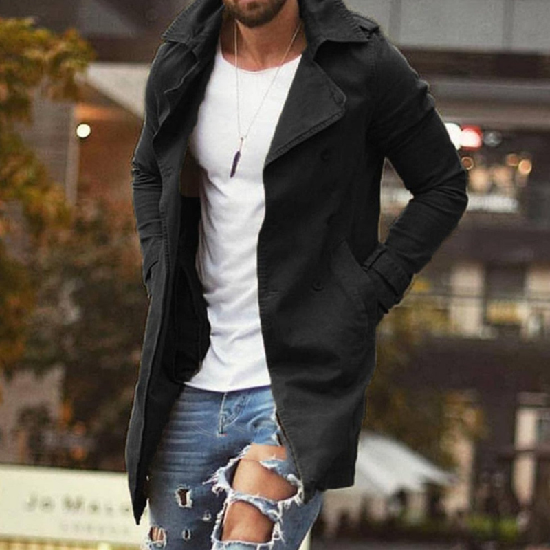 Men's Long Trench Coat Slim-Fit | Black