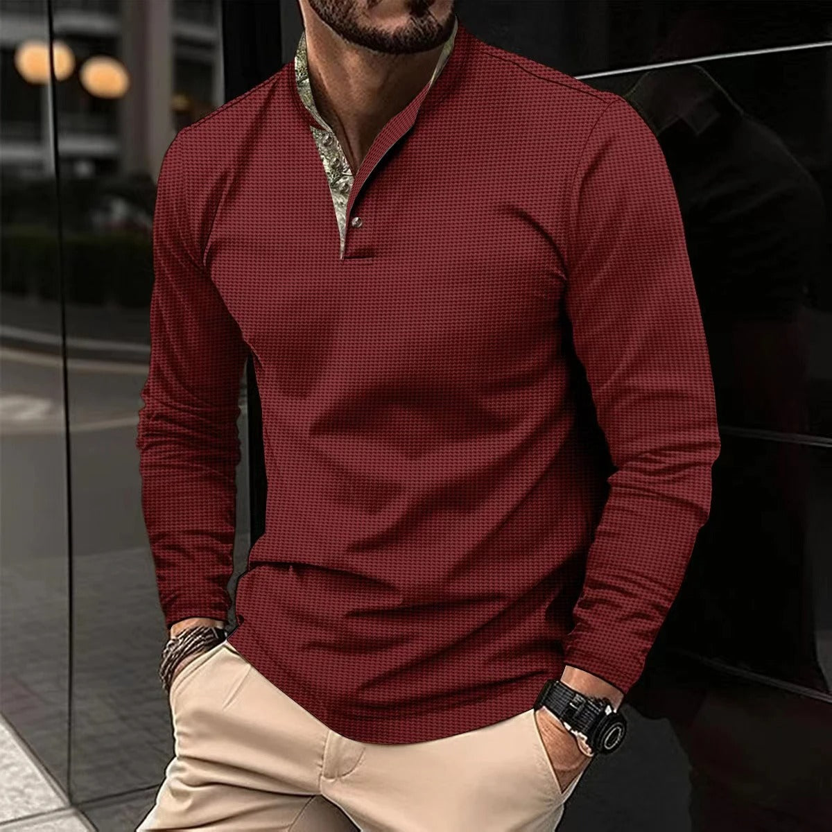 Men's Polo Shirt Long Sleeve Henley | Casual