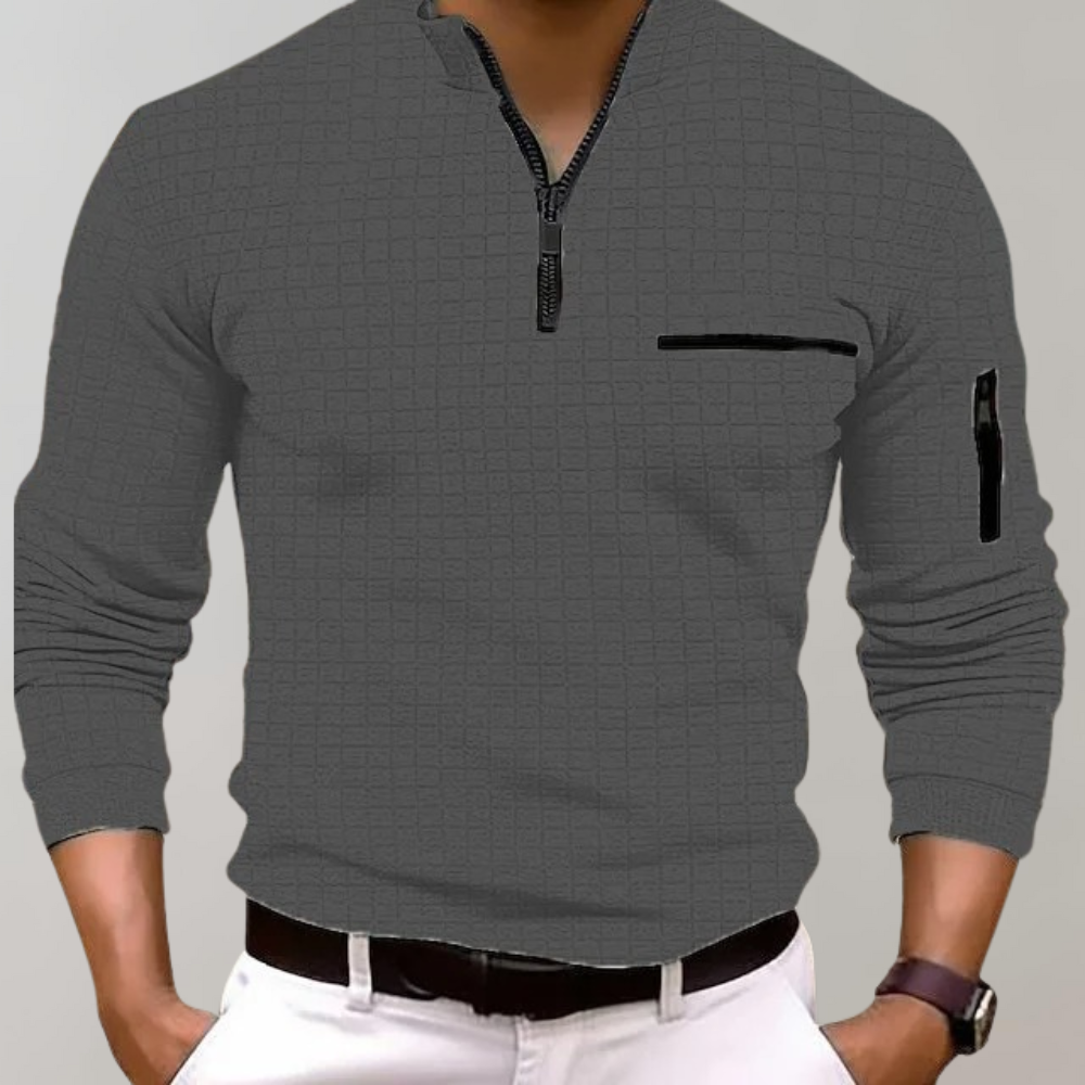 Men's Polo Shirt Long Sleeve Zip Neck | Casual