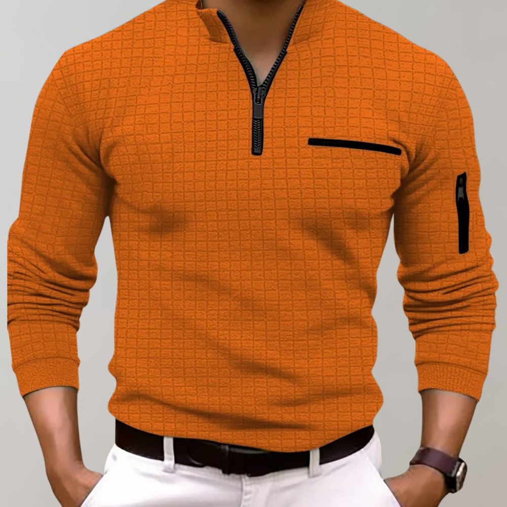 Men's Polo Shirt Long Sleeve Zip Neck | Casual