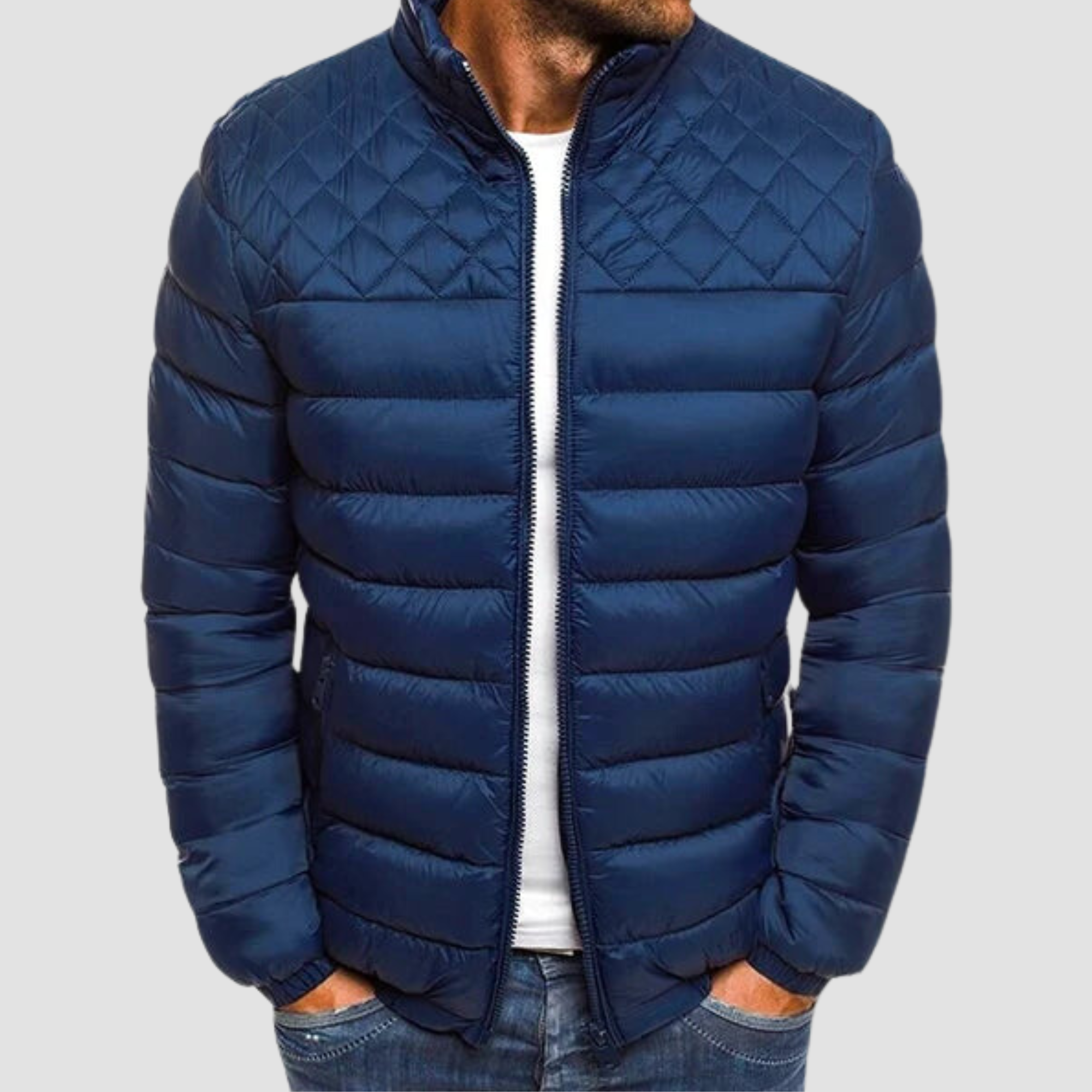 Men's Puffer Jacket Quilted with Zipper | Winter