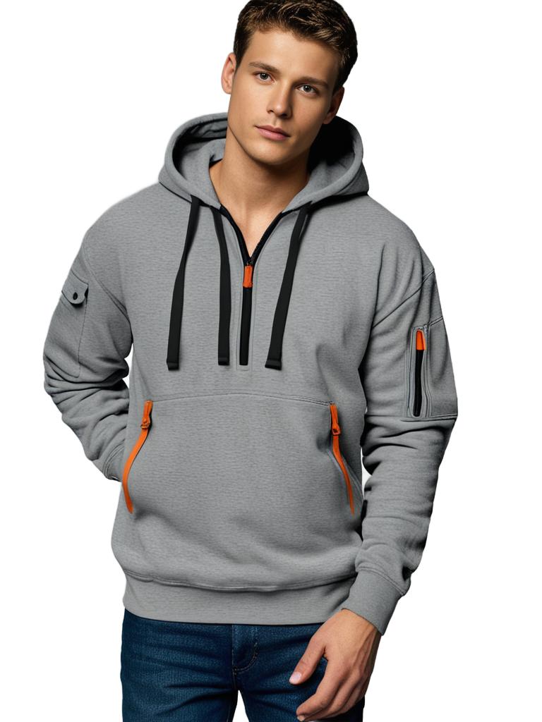 Men's Quarter Zip Hoodie Utility Pocket Design | Streetwear