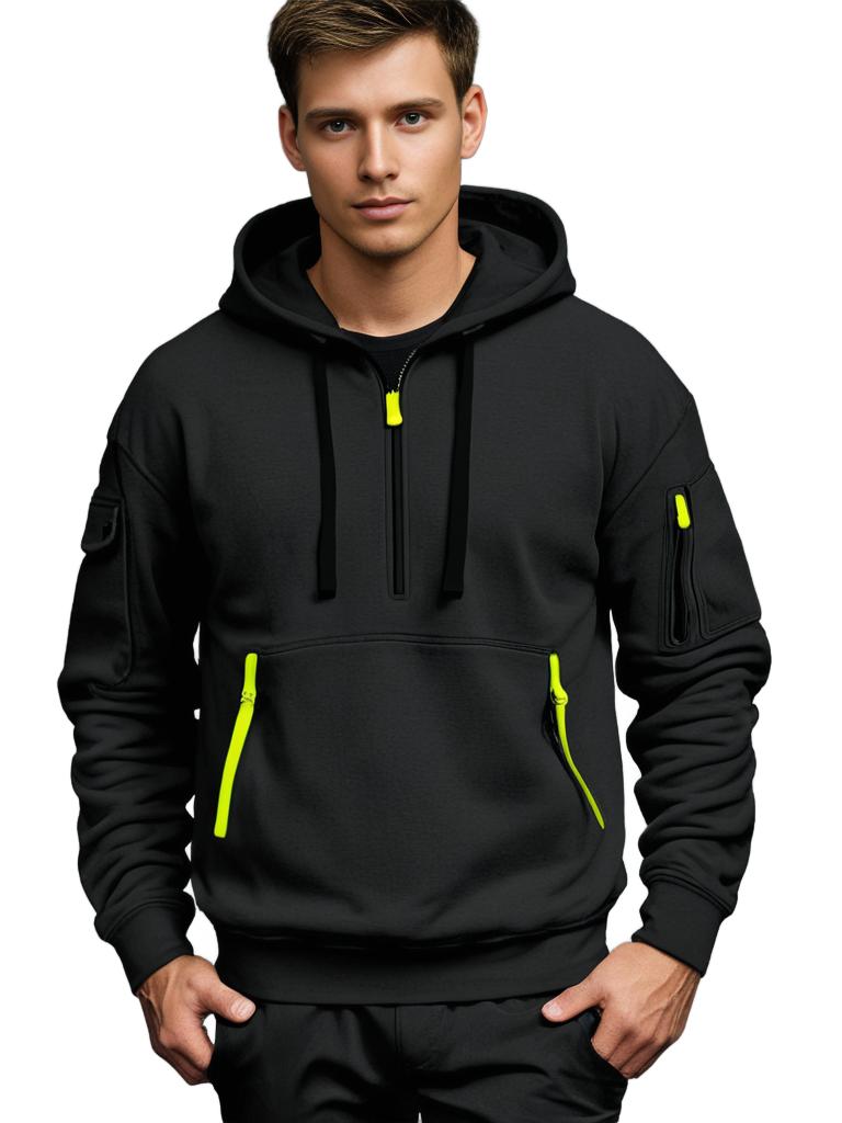 Men's Quarter Zip Hoodie Utility Pocket Design | Streetwear