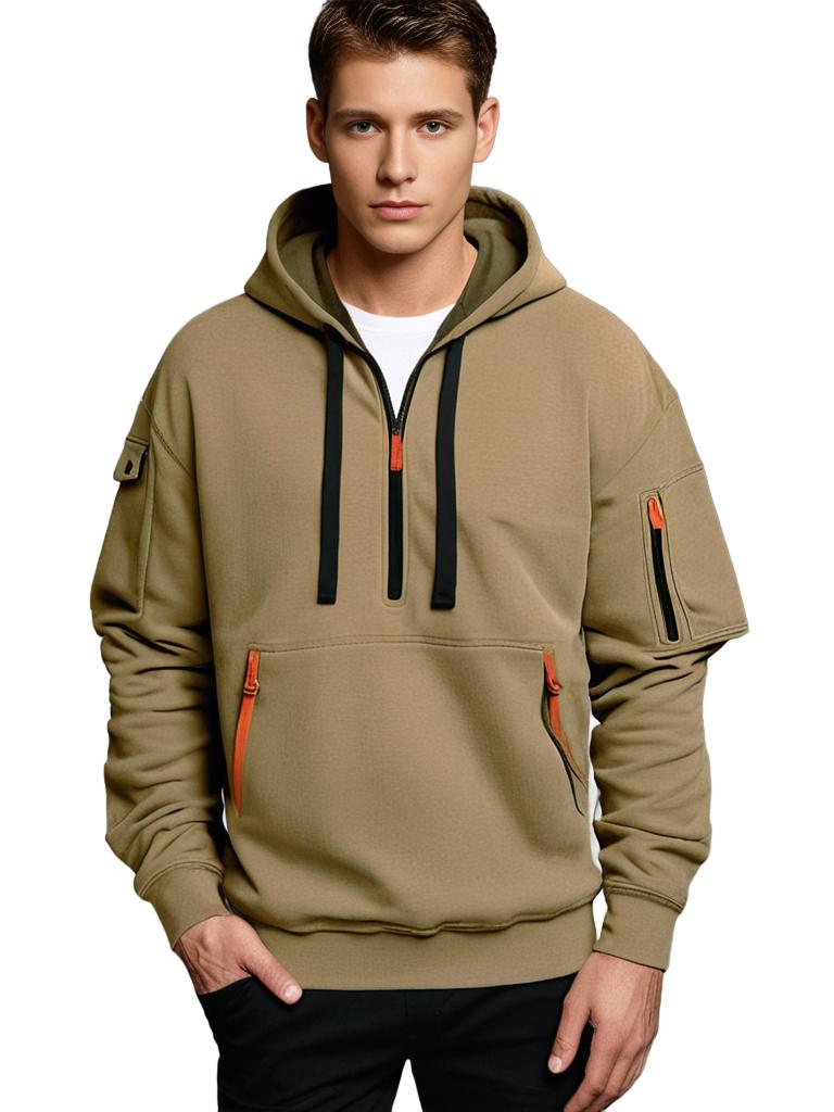 Men's Quarter Zip Hoodie Utility Pocket Design | Streetwear