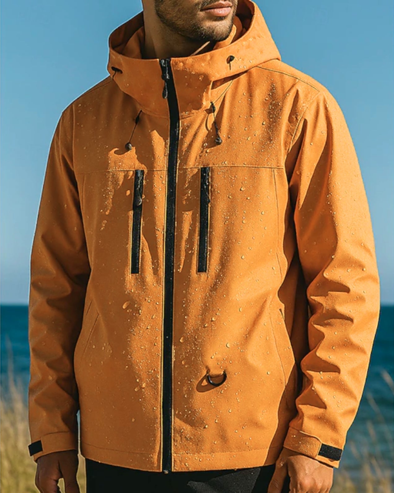 Men's Rain Jacket Hooded Zip Pockets | Windbreaker