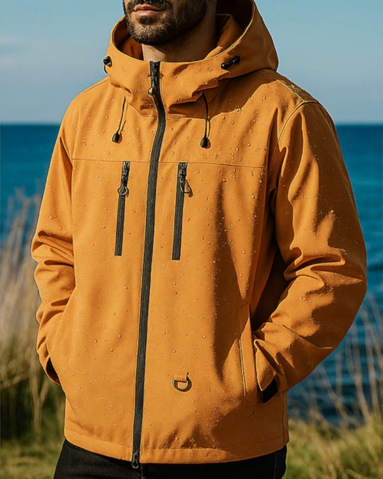 Men's Rain Jacket Hooded Zip Pockets | Windbreaker