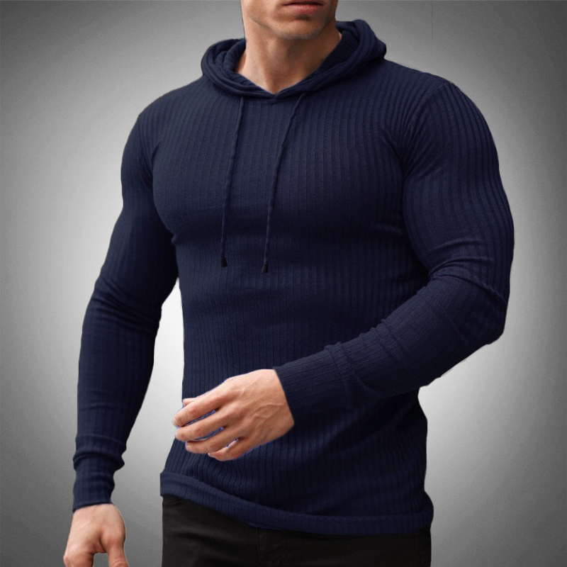 Men's Ribbed Knit Hoodie Slim Fit Long Sleeve | Sweater