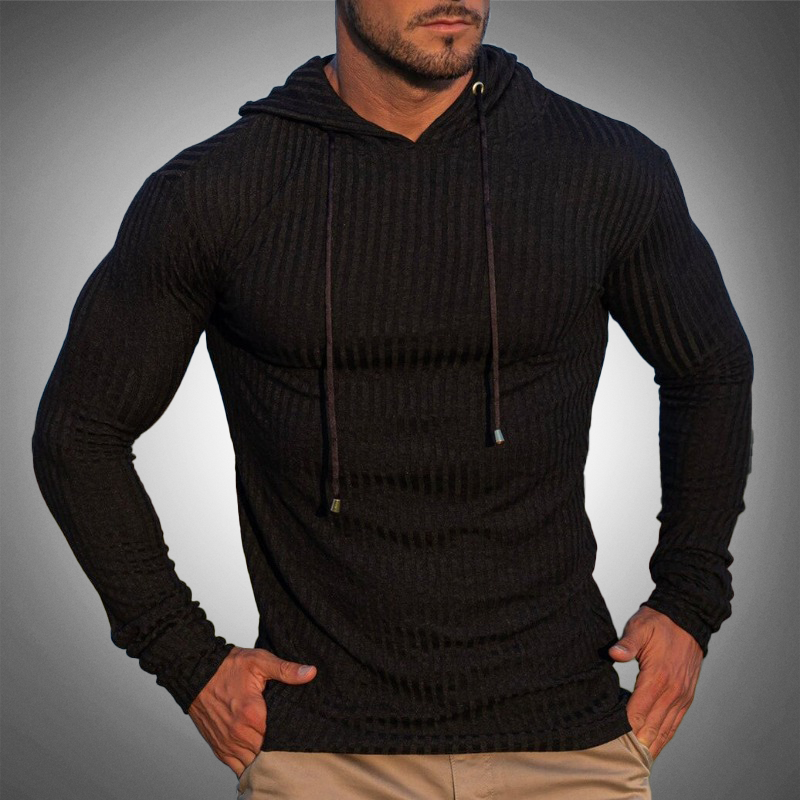 Men's Ribbed Knit Hoodie Slim Fit Long Sleeve | Sweater