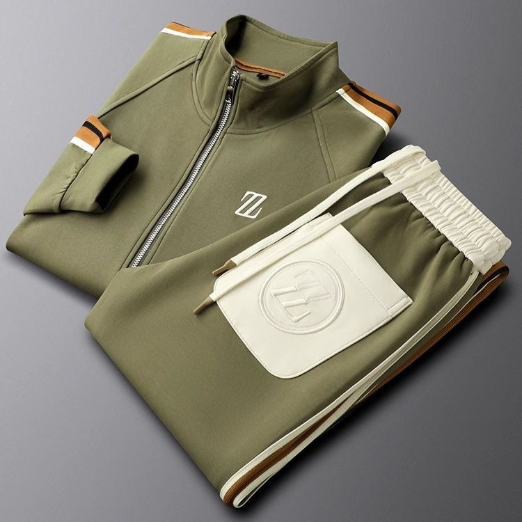 Men's Tracksuit Stand Collar Zip Jacket & Joggers Set | Stripe