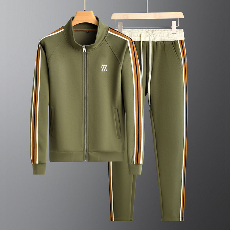 Men's Tracksuit Stand Collar Zip Jacket & Joggers Set | Stripe