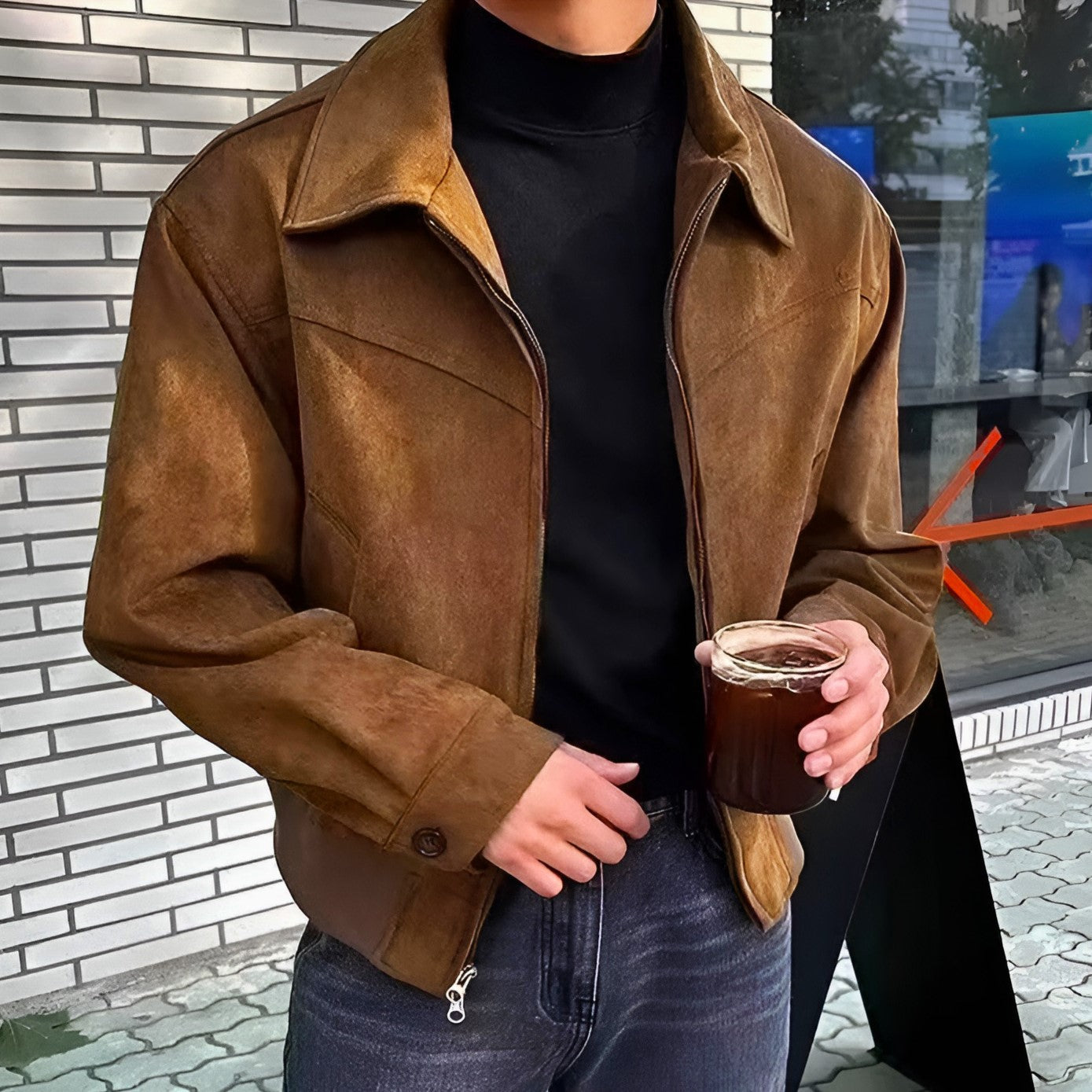 Men's Zip Closure Bomber Suede Jacket  | Casual Style