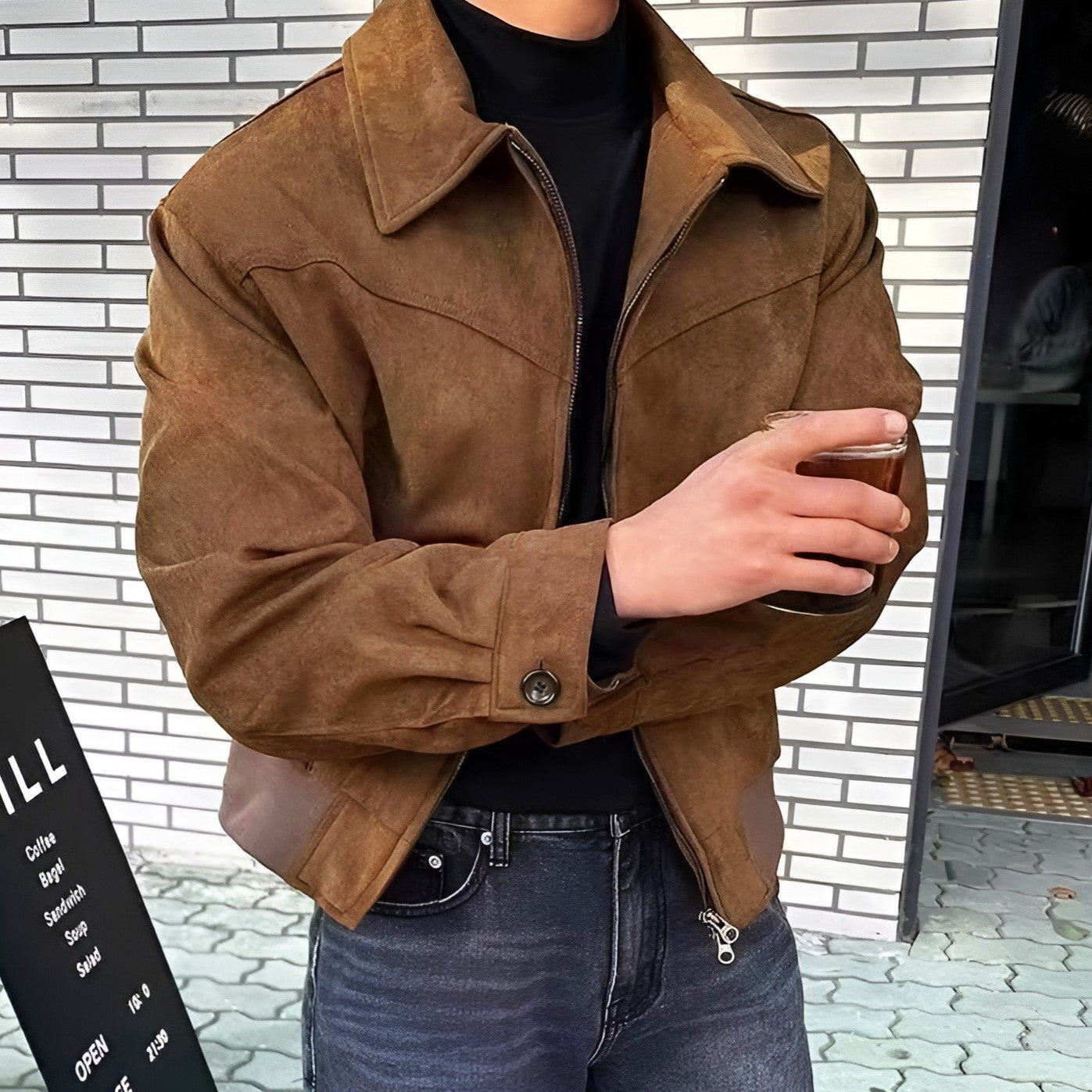 Men's Zip Closure Bomber Suede Jacket  | Casual Style