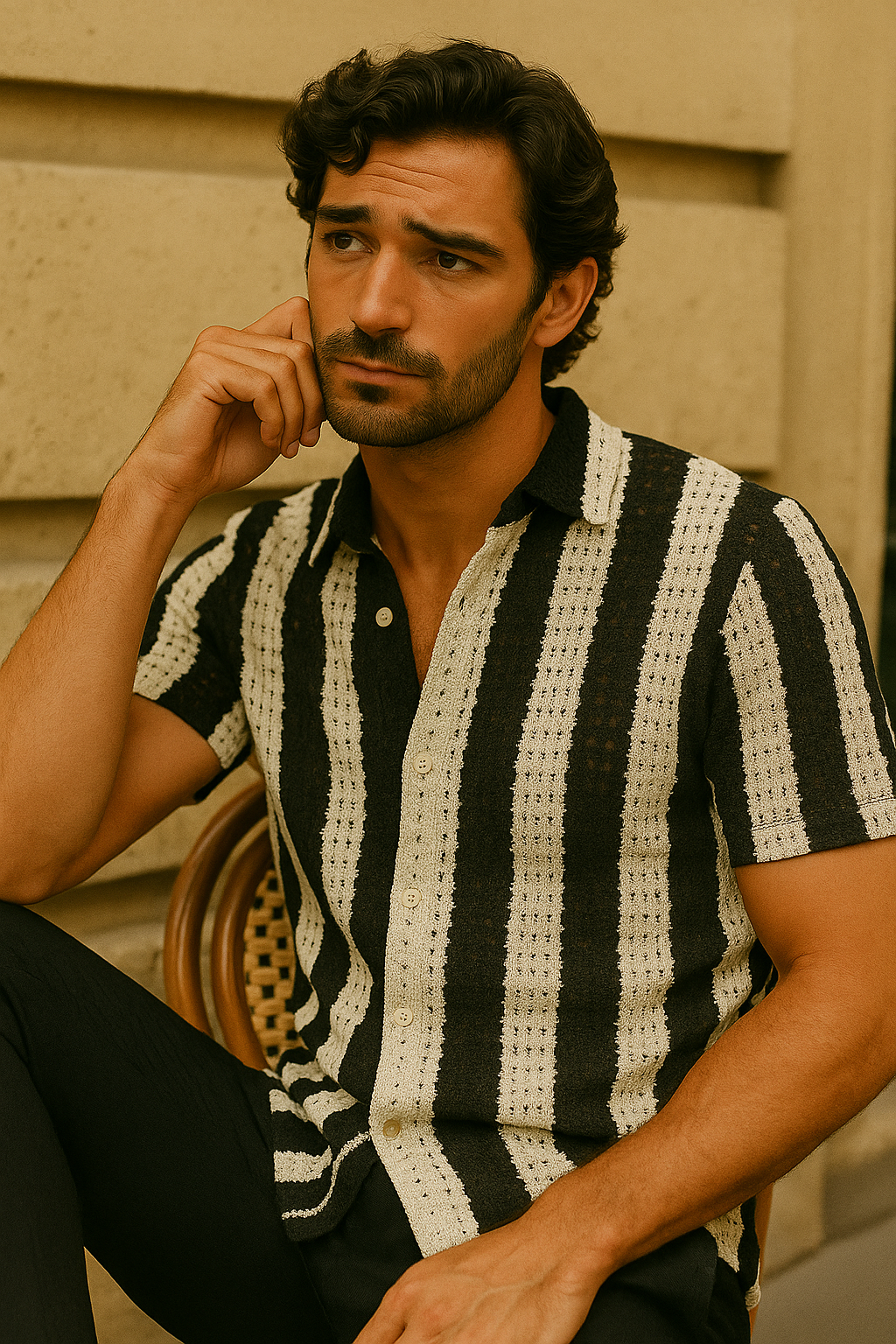 Nico – Open-Knit Striped Shirt with Relaxed Fit and Camp Collar
