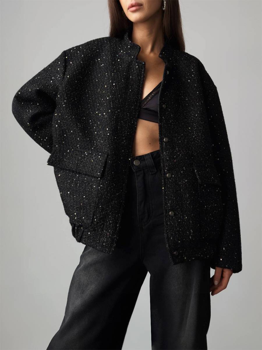 Oversized Sparkly Button-Up Women’s Jacket | Classic