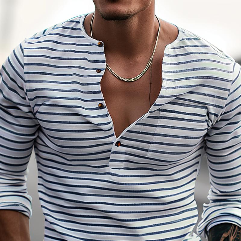 Ronan | Men's Long Sleeve Henley Shirt | Striped