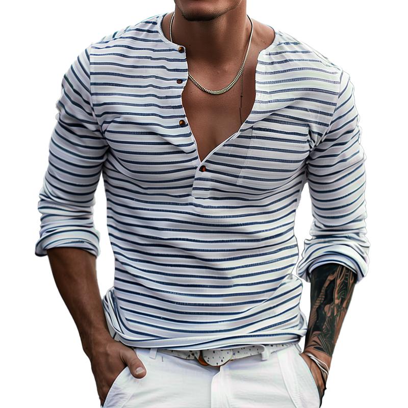 Ronan | Men's Long Sleeve Henley Shirt | Striped