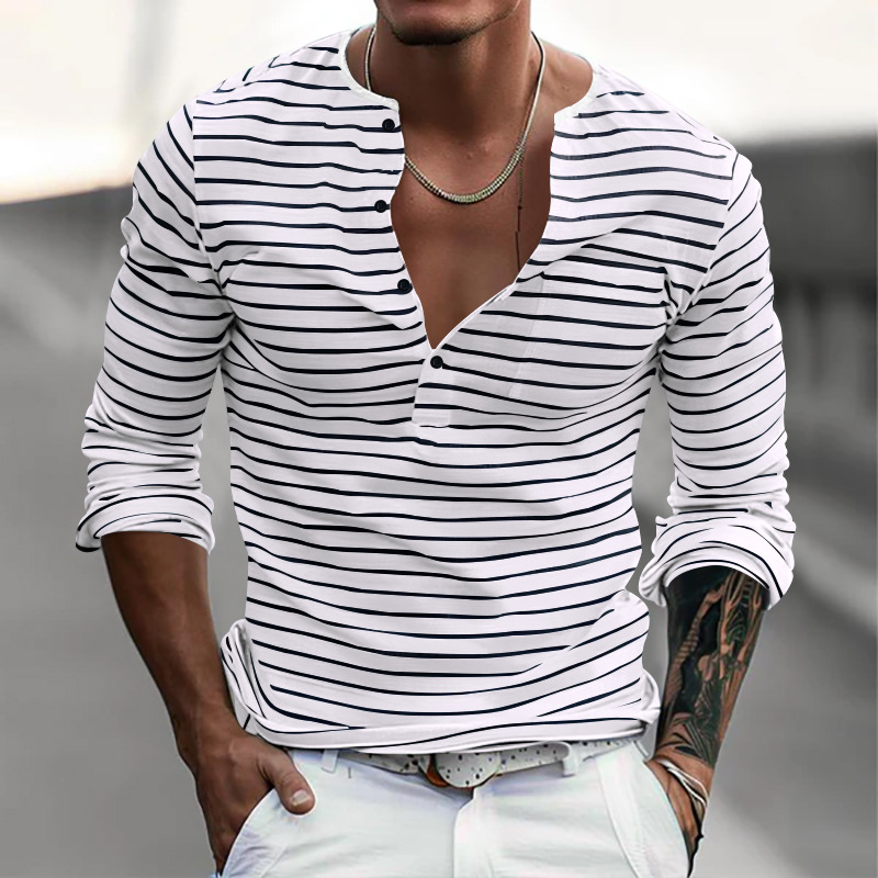 Ronan | Men's Long Sleeve Henley Shirt | Striped