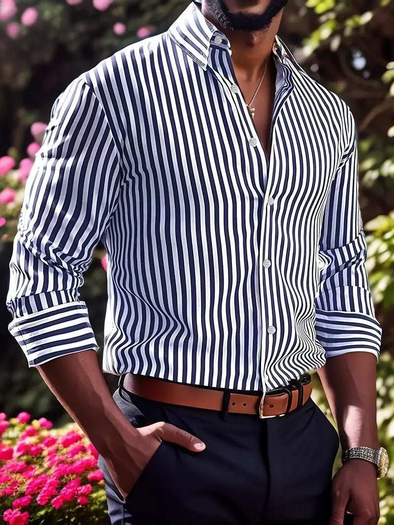 Ruairi | Men's Long Sleeve Shirt | Designer Stripe