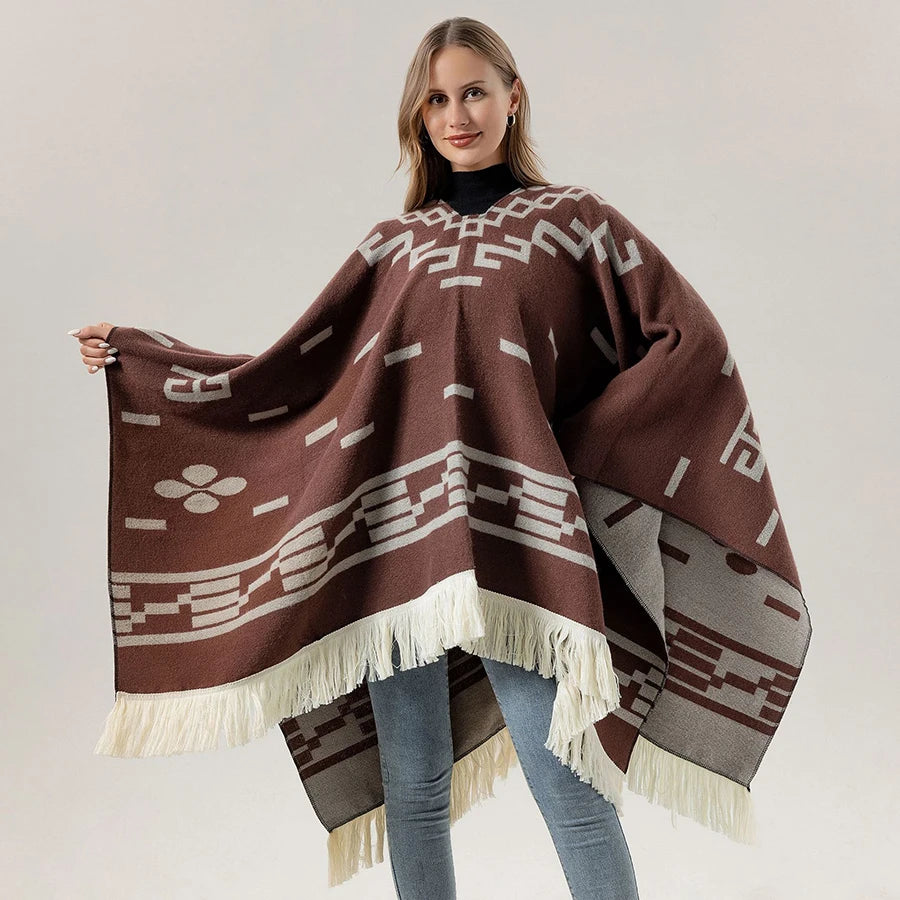Women's Cape Oversized with Fringes | Winter