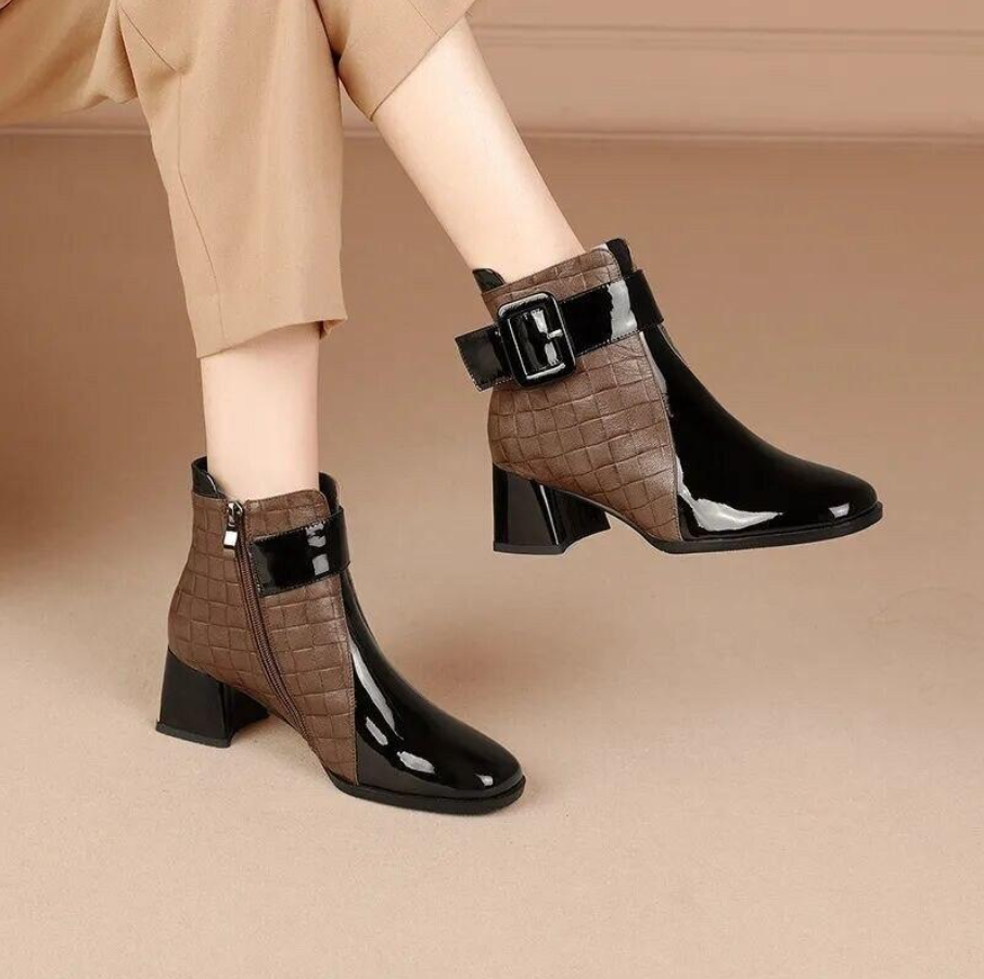 Stylish Women's Ankle Boots With Glossy Finish | Buckle Strap