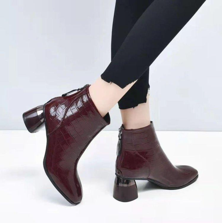 Stylish Women's Ankle Boots With Glossy Finish | Buckle Strap