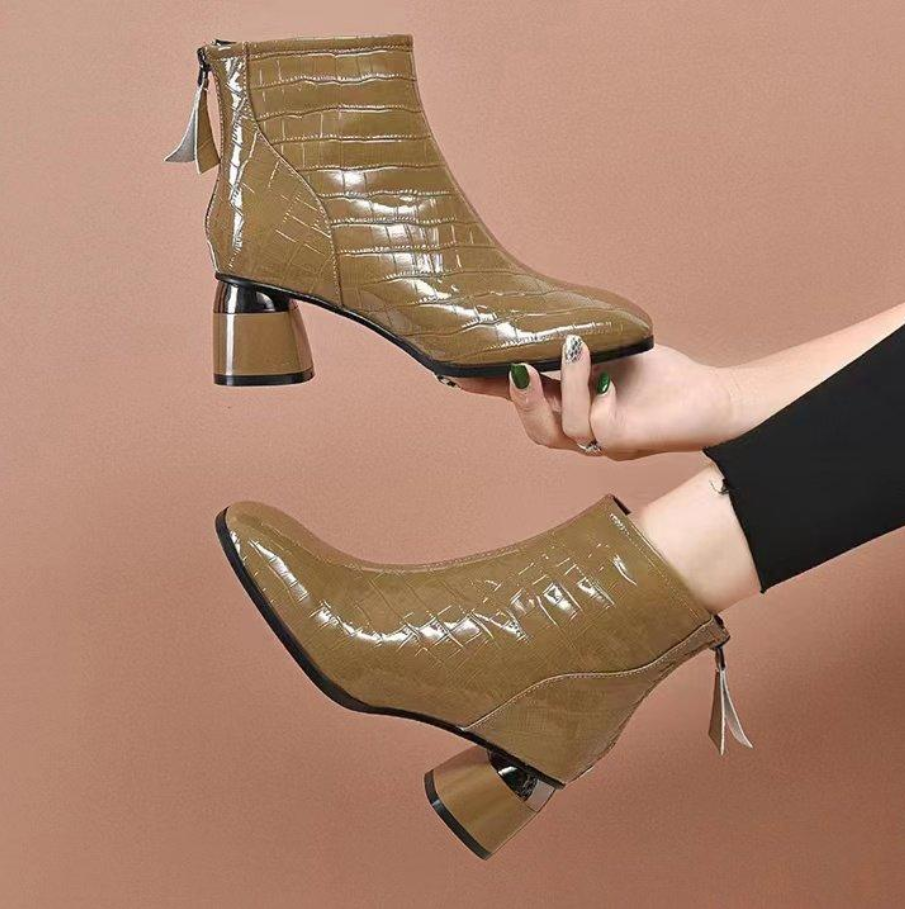 Stylish Women's Ankle Boots With Glossy Finish | Buckle Strap