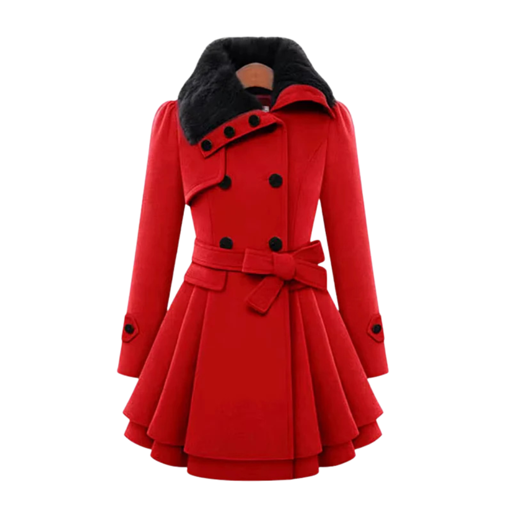 Trench Women's Coat Flared Hem Belted Fit | Fur Collar