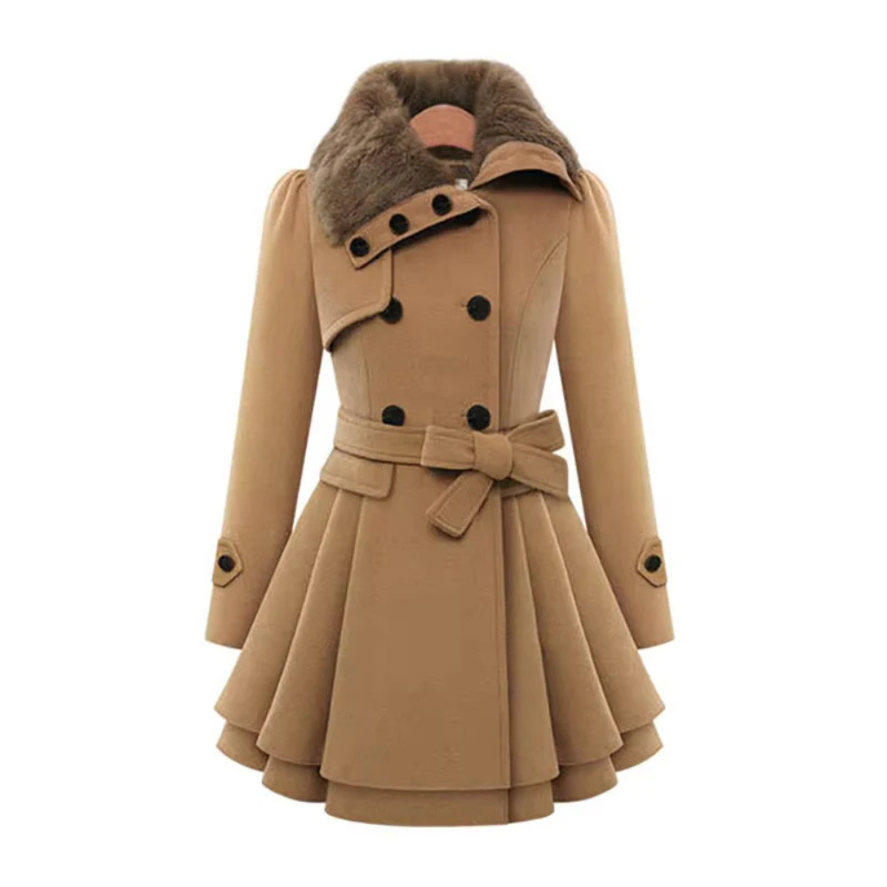 Trench Women's Coat Flared Hem Belted Fit | Fur Collar