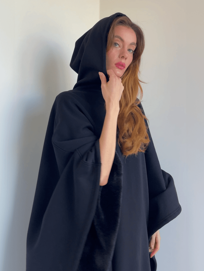 Unisex Fleece Poncho With Hood | Winter