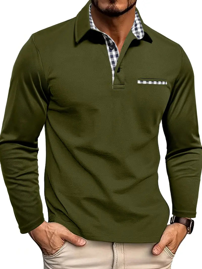 Vittorio | Men's Polo Shirt Long Sleeve | Check Trim