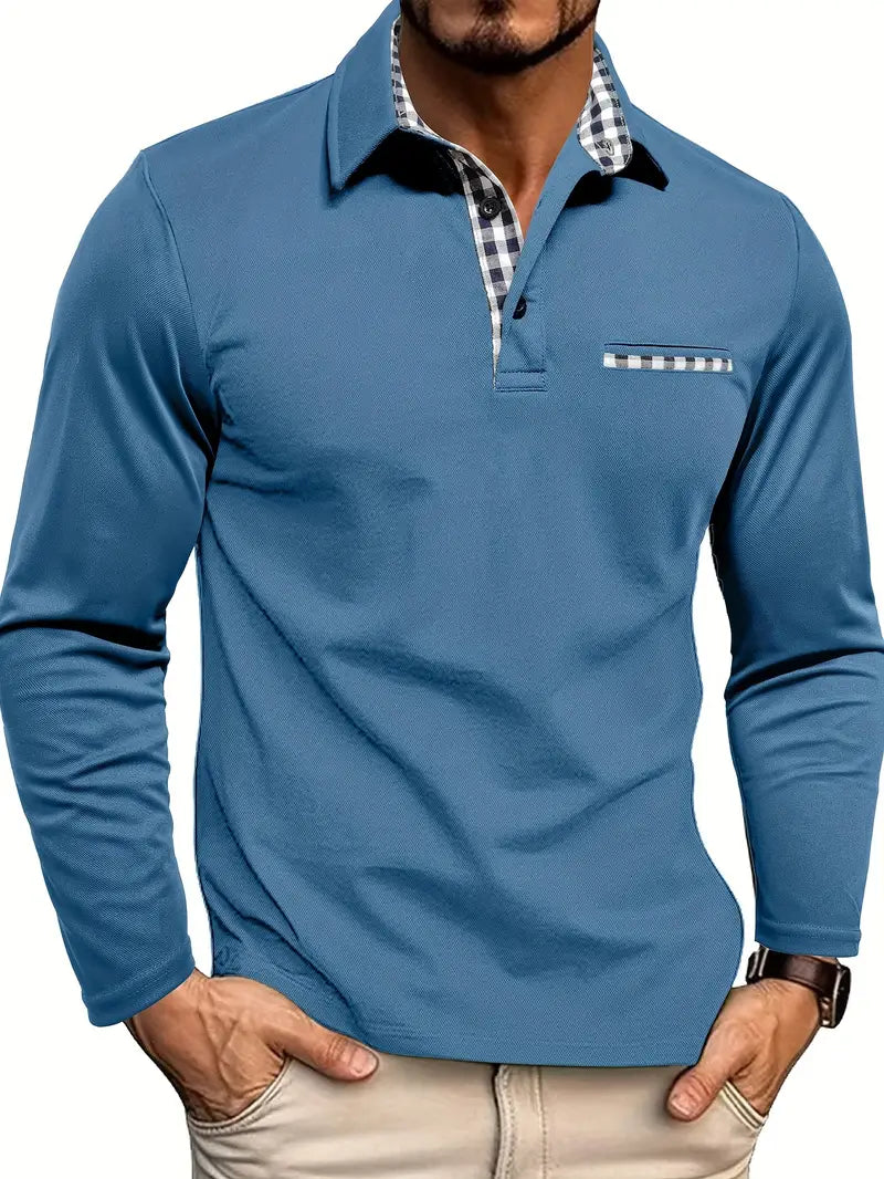 Vittorio | Men's Polo Shirt Long Sleeve | Check Trim