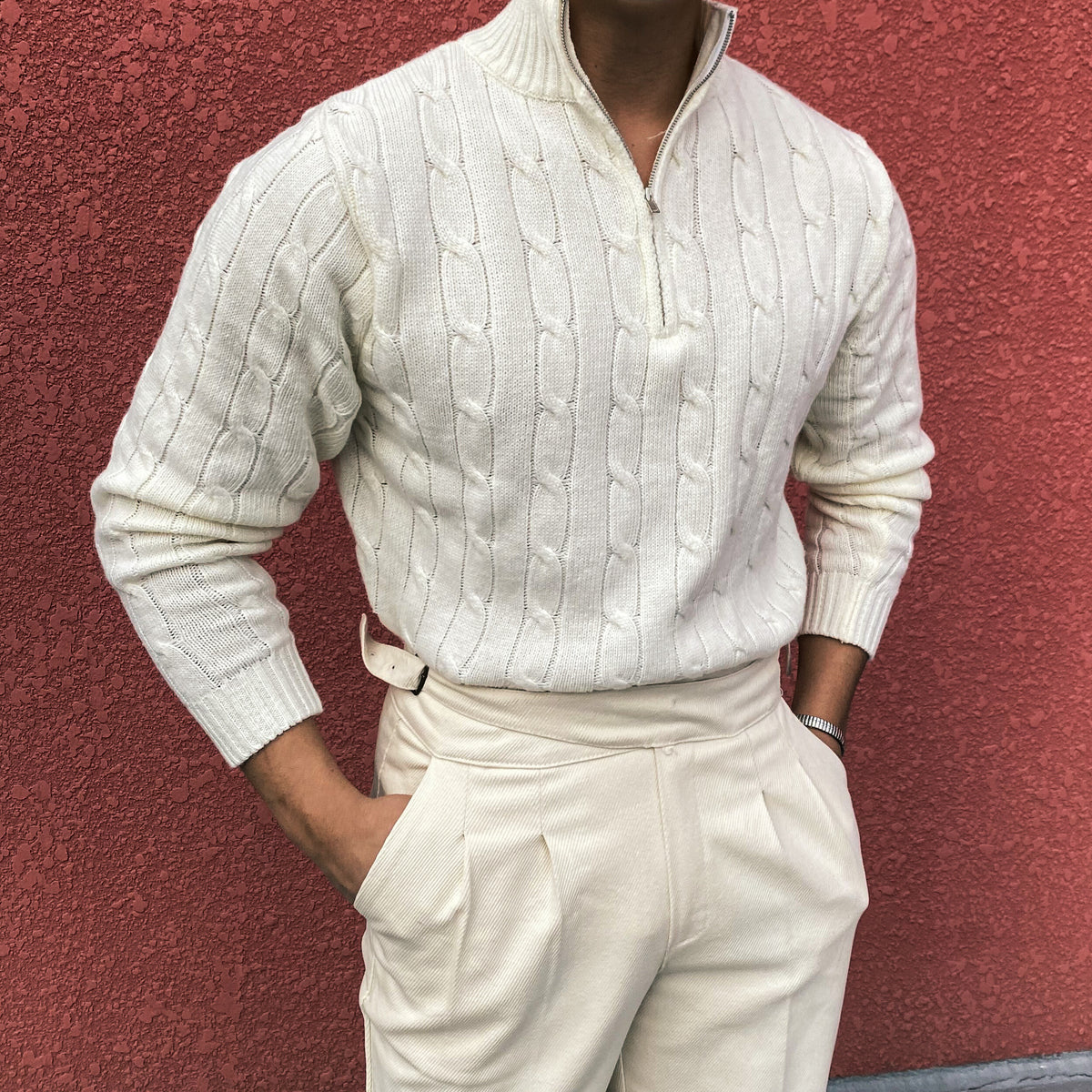 Vntura | Cable Knit Sweater with Half Zip