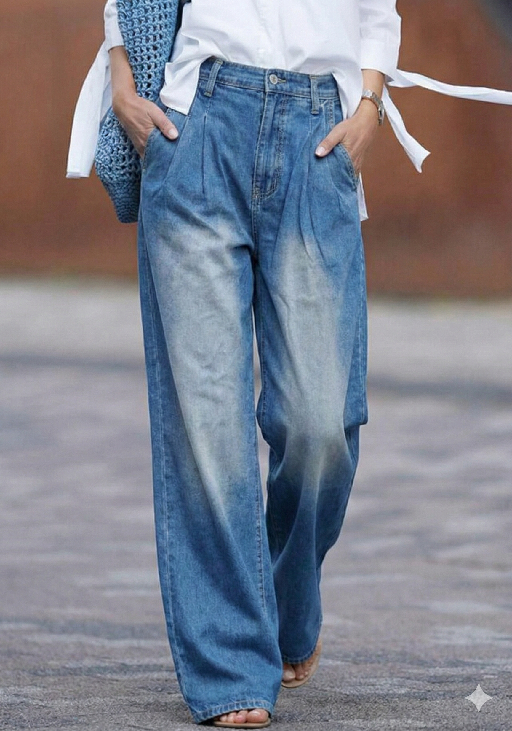 Wide Leg Baggy Jeans High Waisted Women's Pants | Work