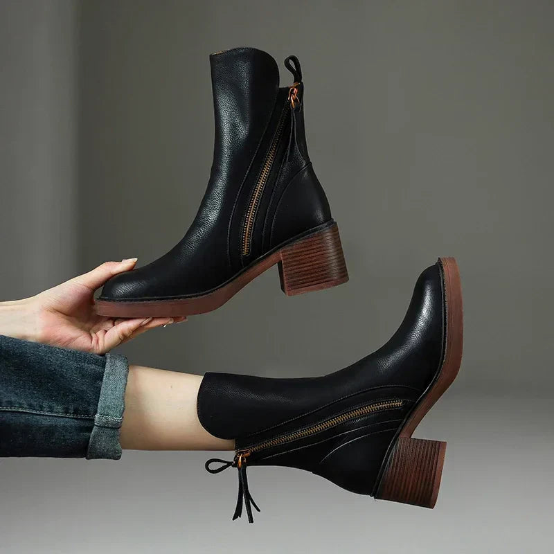 Women's Ankle Boots With Side Zip | Block Heel